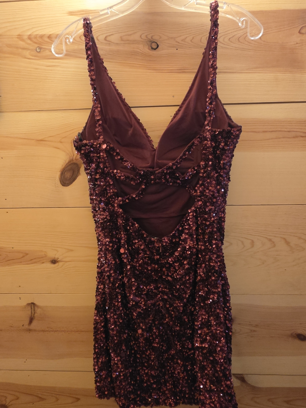 Sherri Hill Burgundy Sequin V-Neck Mini Dress - Picture 2 of 6
